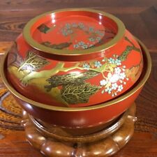 Pine Cherry blossom Makie lacquer soup bowl lid Japanese antique Japan Meiji