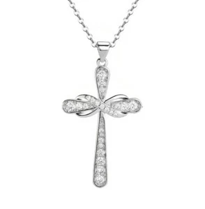 2.Ct Round Cut Simulated Diamond infinity cross Pendant in 14k White Gold Plated - Picture 1 of 5