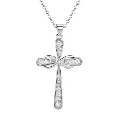 Colgante de cruz infinita de diamantes simulados de corte redondo de 2 quilat... - Imagen 1 de 4