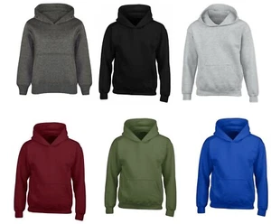 Kids Hoodie Pullover Fleece Sweatshirt Boys Plain Hooded Jumpers Age 5-13 hoody - Picture 1 of 9