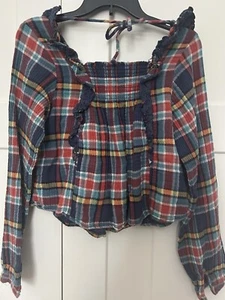 Free People - We the Free Siena Multi-Color Plaid Babydoll Blouse XS CUTE ~ EUC~ - Picture 1 of 3