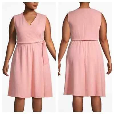 Lane Bryant Size 14/16 Peach Sleeveless Faux Wrap Crepe Knee Length Dress F16 - Image 1 of 4