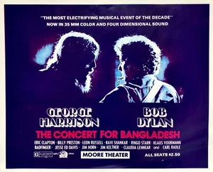 Concierto para Bangladesh ~ Teatro Moore original de 18"x 15" Seattle ~ Póster de vestíbulo - Imagen 1 de 1