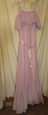 Maxi Vestido Largo Vintage Lavanda Morado Claro Años 70 XS Pie Suelto Foto 1 de 4