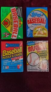 Lot of 4 Unopened baseball card packs from 1989 Topps, Bowman, Donruss and Fleer