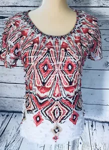 Blusa pequeña para mujer Cato manga corta con volantes multicolor sedosa cuello en U - Imagen 1 de 9