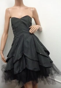 Morgan & Co Evening Prom  dress sz 11-12  Black tulle layers strapless Goth - Picture 1 of 3