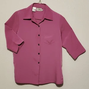 KC Studio Blouse Size 10 Pink Mauve with 3/4 Sleeves Button Up Silky Polyester - Picture 1 of 6