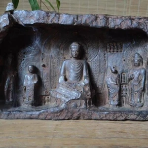 Chinesische alte Stein geschnitzte Buddha Statue Zen Glaube Schrein Home Office Dekor - Bild 1 von 8