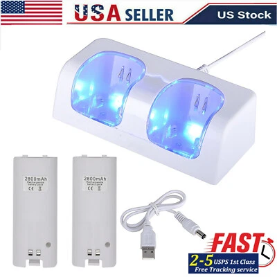 2 Dual Charger Charging Dock Station & Battery For Wii / Wii U Controller Remote - Image 1 of 4