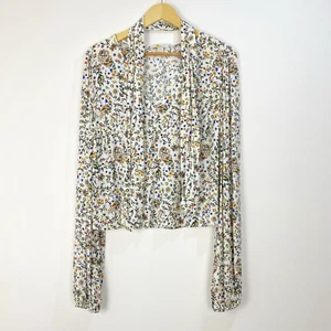 Boden Blouse Women Size 18 Ivory Yellow Floral V Neck Long Sleeve Belted Top - Picture 1 of 10