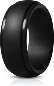 Men Women 8MM Black Silicone Rubber Wedding Ring Band Size 7 8 9 10 11 12 13 - Picture 1 of 3