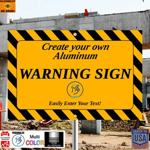 CUSTOM PERSONALIZED WARNING Sign 36"x24" - ACM Aluminum - YELLOW - Made in USA - Picture 1 of 17