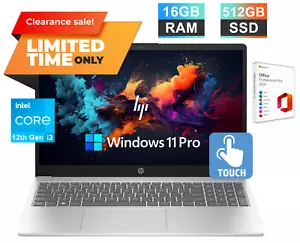 2024 HP Laptop Computer 15.6" HD Touch i3-1215U 16GB RAM 512GB SSD Win 11 Pro - Picture 1 of 10