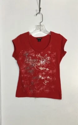 Top de mujer Guess talla M con logotipo de estrás cuello redondo mangas cortas  Foto 1 de 3