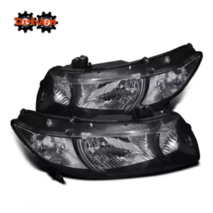For 06-11 Honda Civic 2dr FA Coupe JDM Style Black Headlights w/Clear Reflector - Picture 1 of 2