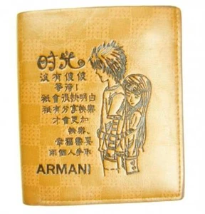 New Faux Leather Brown Chinese Scripts Dual Fold Wallet - Picture 1 of 3