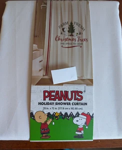 Peanuts Snoopy & Charlie Brown Fresh Trees Christmas Fabric Shower Curtain NEW - Picture 1 of 3