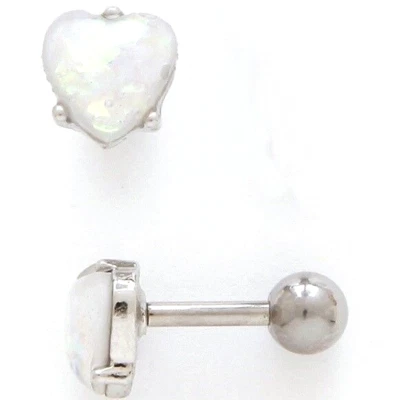 Corazón oreja cartílago/tragus 6 mm blanco opalita calibre 16 1/4" acero * Foto 1 de 3