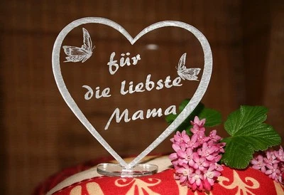 Muttertagsgeschenk Herz Aufsteller + liebste Mama - Textgravur nach Ihrem Wunsch - Bild 1 von 2