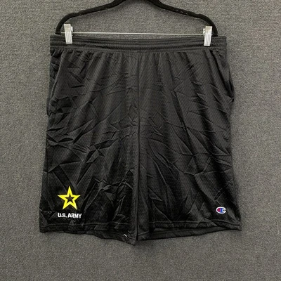 Champion US Army Mens Large Active Shorts Black Mesh Training Drawstring Pockets - image 1 of 4