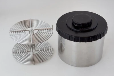 Tested KINDERMANN 220/120 STAINLESS STEEL DARKROOM FILM DEVELOPING TANK  w/ REEL - Image 1 of 4