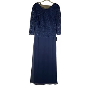 Alex Evenings Long Gown W/ Sequin Lace Bodice Chiffon Skirt Navy blue women’s 16 - Picture 1 of 14