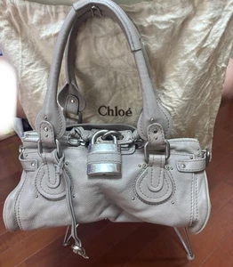 Chloe Paddington Leather Hand Bag Gray Beige Rare Color Lock Key Dust Bag Japan! - Picture 1 of 10