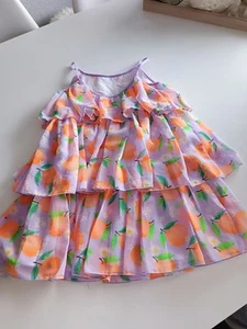 H&M Kleid Mädchen Gr.110 Orangenmuster Lila Rüschen Sommer - Bild 1 von 3