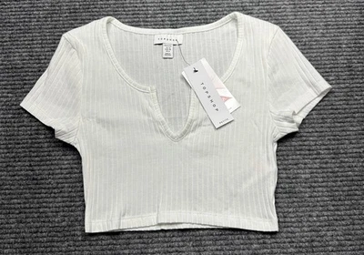 Рубашка женская Topshop 6 миниатюрная белая ребристая укороченная с коротким рукавом с вырезом глубокая v-nec - Изображение 1 из 4