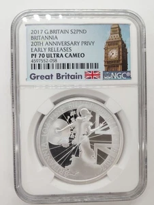 NGC PF70 Ultra Cameo 2017 British Britannia Proof moneta argento da collezione - Foto 1 di 4