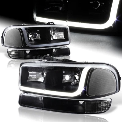 Faros + parachoques LED negros lentes transparentes para GMC Sierra 1500 2500 DRL 1999-2006 Foto 1 de 4