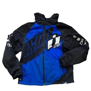 Icon Team Merc Jacket MensLarge Blue Black Hooded D30Motorcycle Riding Armor - Picture 1 of 15