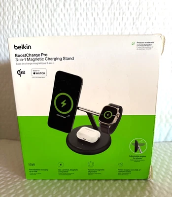 Belkin - 3-in-1 Stand 15W Qi2 Wireless Charging Stand for Apple Devices - Black - Image 1 of 4