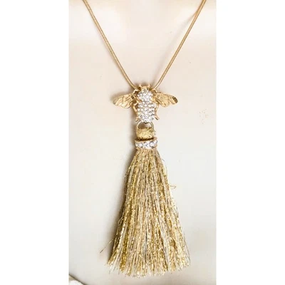 LILY PULITZER Gold Tone Pave Crystal Bumble Bee Silk Tassel Chain Necklace 36" - Image 1 of 4