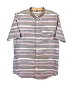 VANS Shirt Men's Medium Gray Red Stripe Cotton Short Sleeve Button Down Pocket - Picture 1 of 22