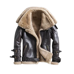 N43 Men RAF Aviator Real Leather Double Collar Jacket Coat Bomber B3 Sheepskin - Picture 1 of 3