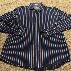 BUGATCHI Shaped Fit Shirt Medium Colorful Striped Button Up Long Sleeve - Picture 1 of 6