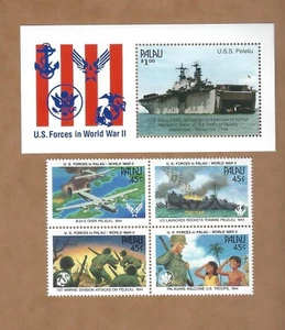 Palau: Scott 254-257, 258 S/S (US Forces in Palau WWII) MNH - Picture 1 of 1