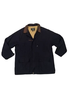 Eddie Bauer Mens XL Navy Blue Parka Long Winter Coat Leather Collar Quilted - Picture 1 of 10
