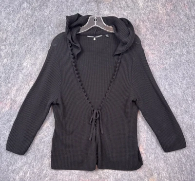 Suéter feminino de malha com nós XL cardigã preto com capuz camada cobertura softgirl - Imagem 1 de 4