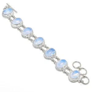 Fire Opal Gemstone Handmade 925 Sterling Silver Jewelry Bracelet Sz 7-8" - Picture 1 of 1