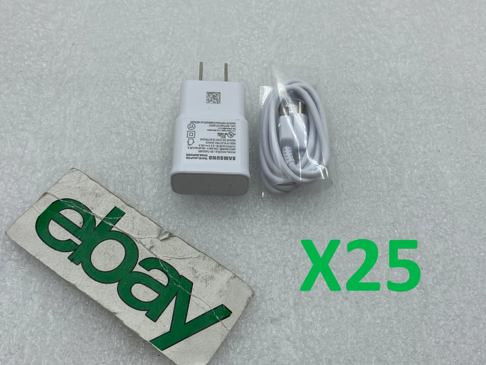 批量 25 件 三星 Fast Wall Charger EP-TA50JWE 带 USB C 型电缆 - 免费 S/H! — 第 1/4 张图片