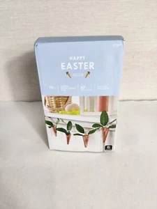 Happy Easter 10 Metal Orange Carrot W/ Leaves String Lights White Wire 10' New - Picture 1 of 5