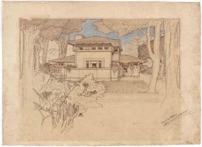 K.C. DeRhodes House Art Print – Frank Lloyd Wright Prairie Style Drawing 1906 - Image 1 of 2