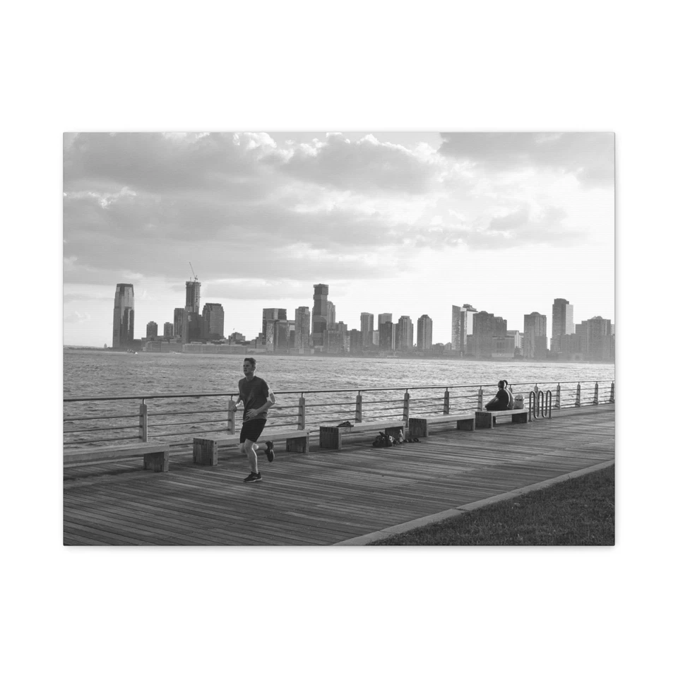 NYC Skyline Waterfront Photography | Black & White Cityscape Wall Art | 24x18 - Image 1 of 1
