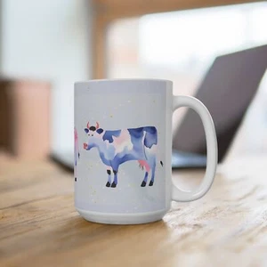 Kurriler Kuhtasse mit fröhlichen Farben - Spaß 15 Unzen Aquarell Kuhdruck Tasse 15 Unzen - Bild 1 von 5