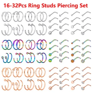 16-32 Teile Nasenring Stecker Piercing Set 20G Chirurgenstahl Septum Ring Helix Ohrring - Bild 1 von 15