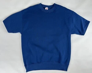 Vintage Jerzees Short Sleeve Sweater Adult Blue Fleece 80s 70s Apollo Creed - Picture 1 of 8