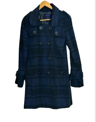 Abrigo largo de lana a cuadros BB Dakota para mujer talla S azul ecuestre país invierno Foto 1 de 4